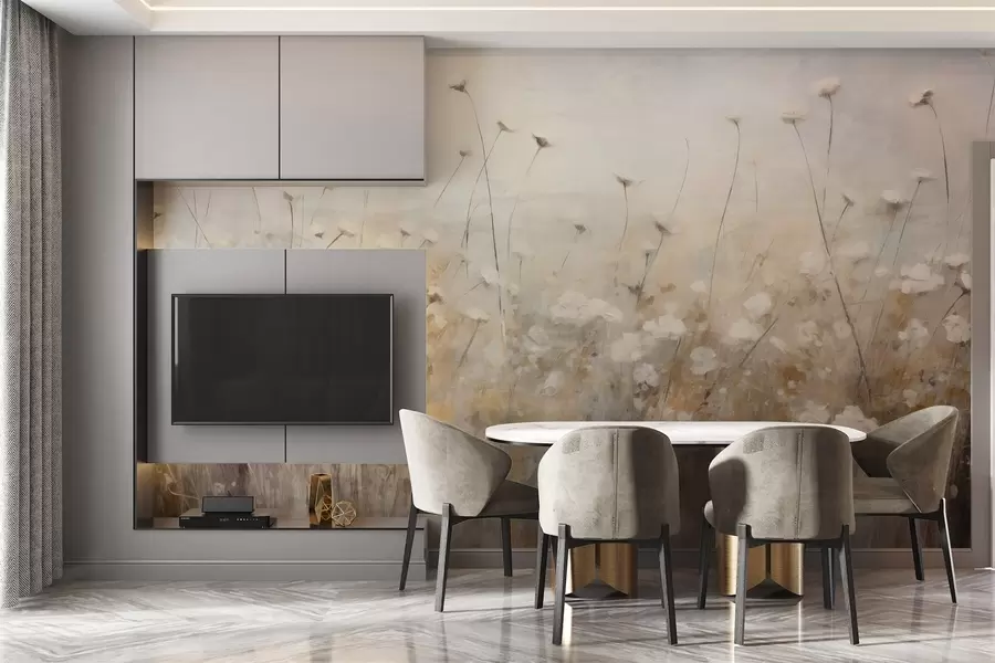 wall murals Concrete wall in flowers in grunge style w02972