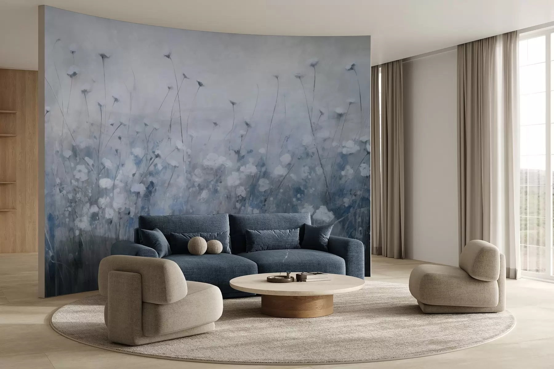 wall murals Concrete wall in flowers in grunge style w02972v1