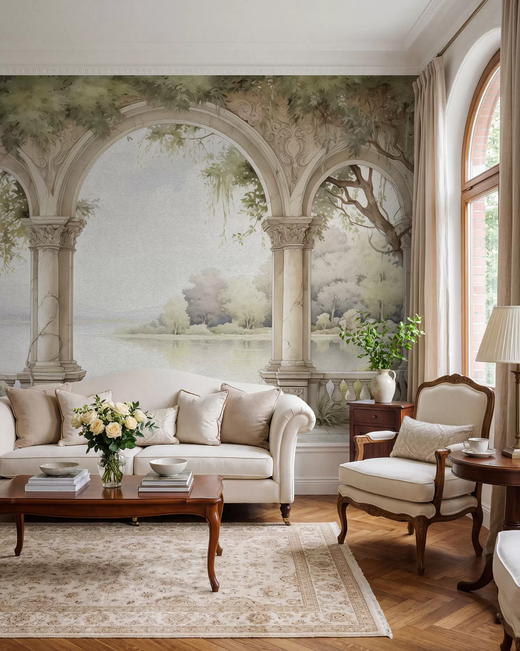 wall murals Arches by a Garden Lake w02976