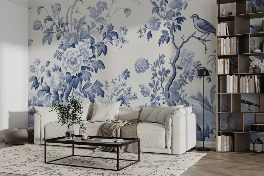 wall murals Painted garden in monochrome w02977