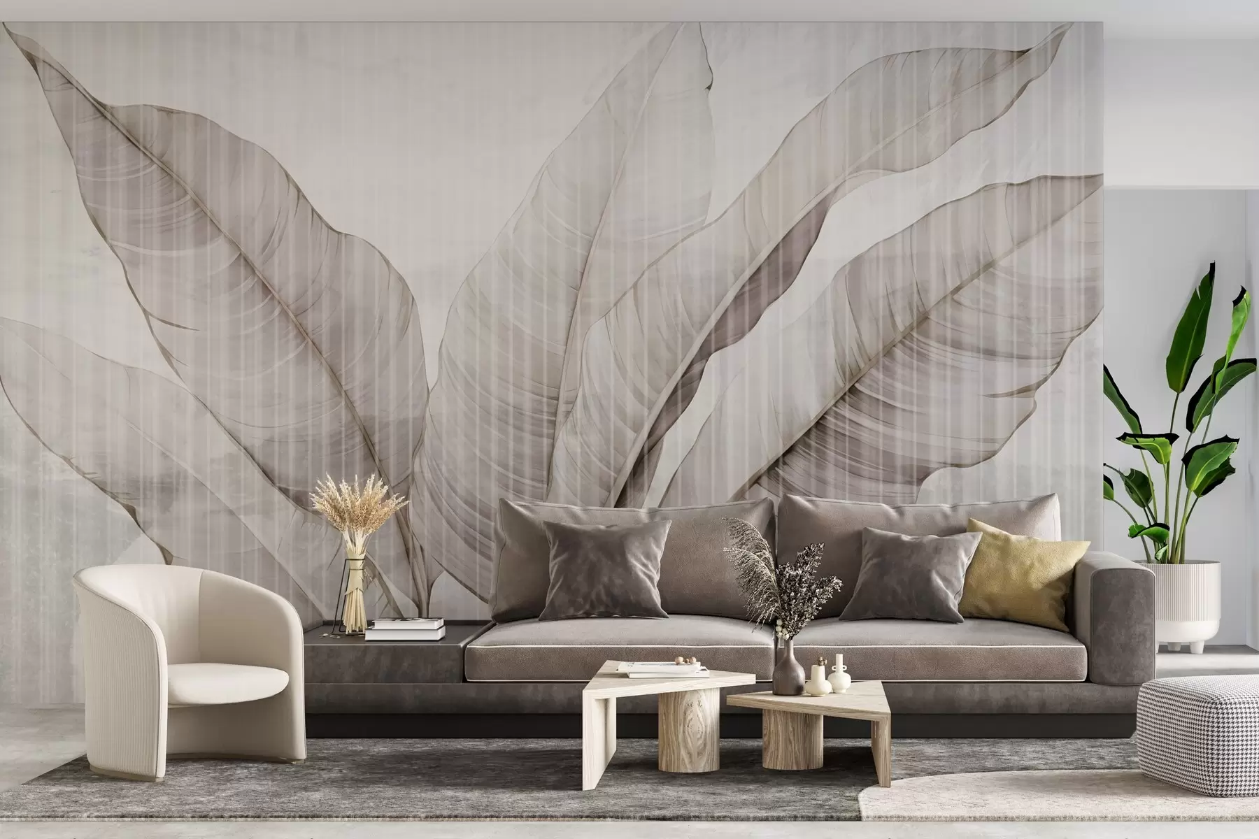 wall murals Large leaves on the wall w02982v1
