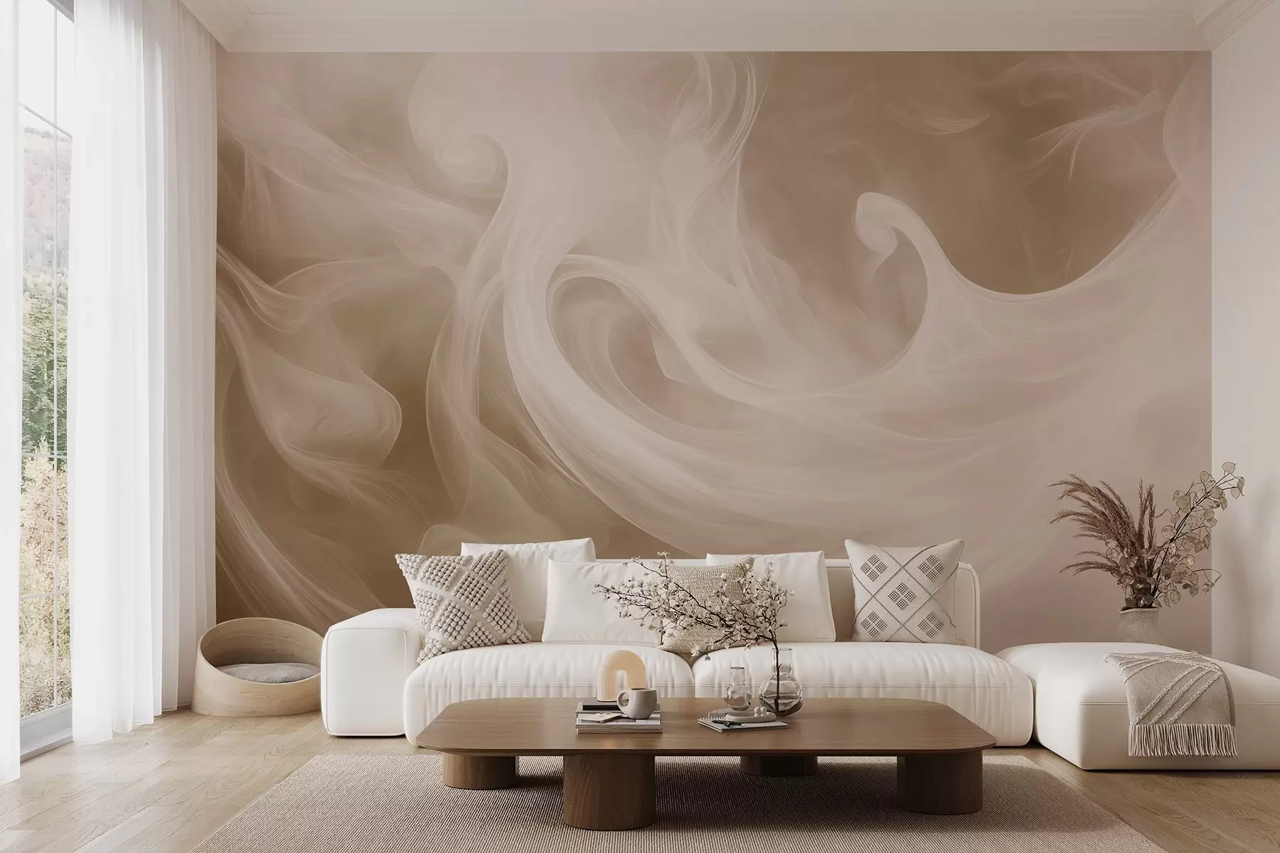 wall murals Smoke abstraction in shades of beige w08708v1