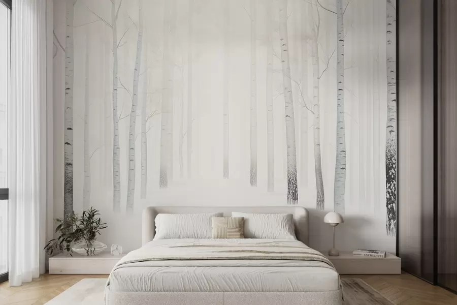 wall murals Dense snowy forest in wintertime w08712