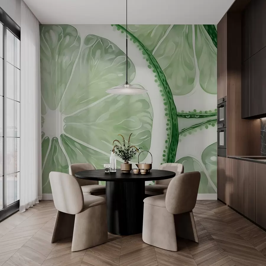 wall murals Citrus circles imitation watercolor green shade w03026