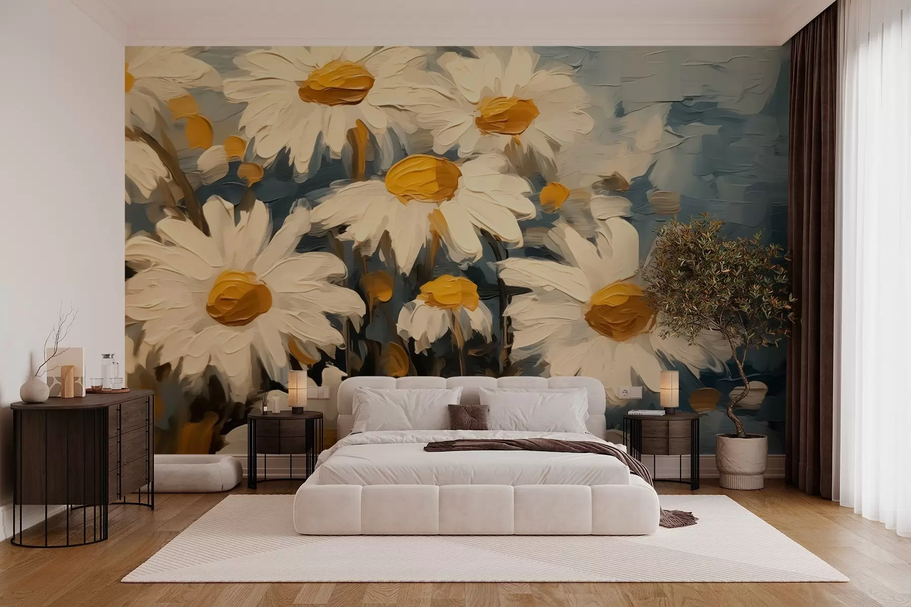 wall murals Daisies imitation of painting strokes w03029