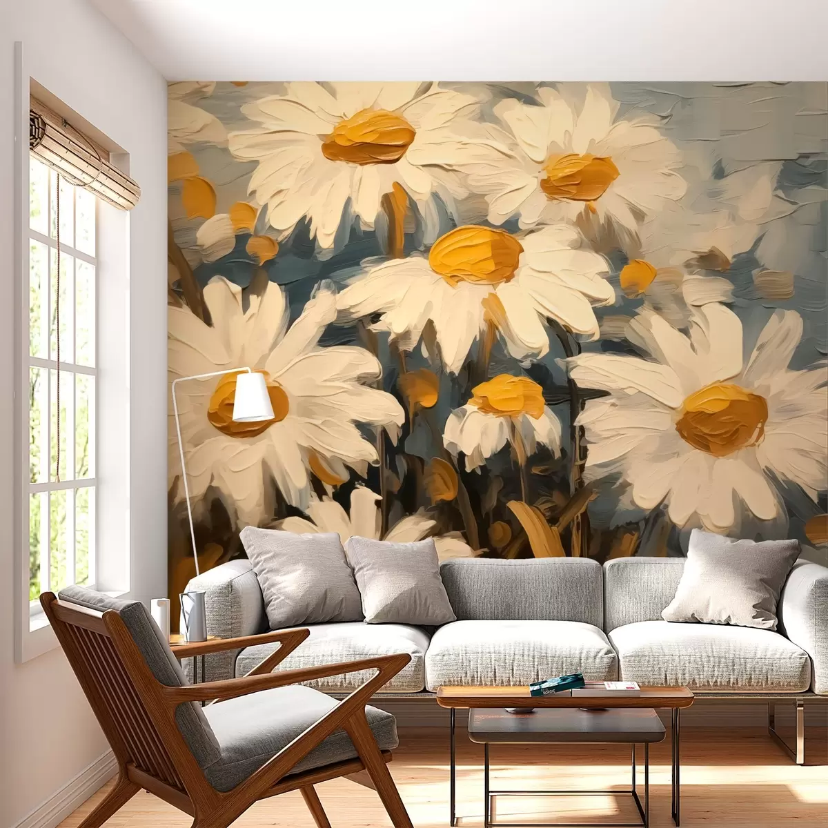 wall murals Daisies imitation of painting strokes w03029