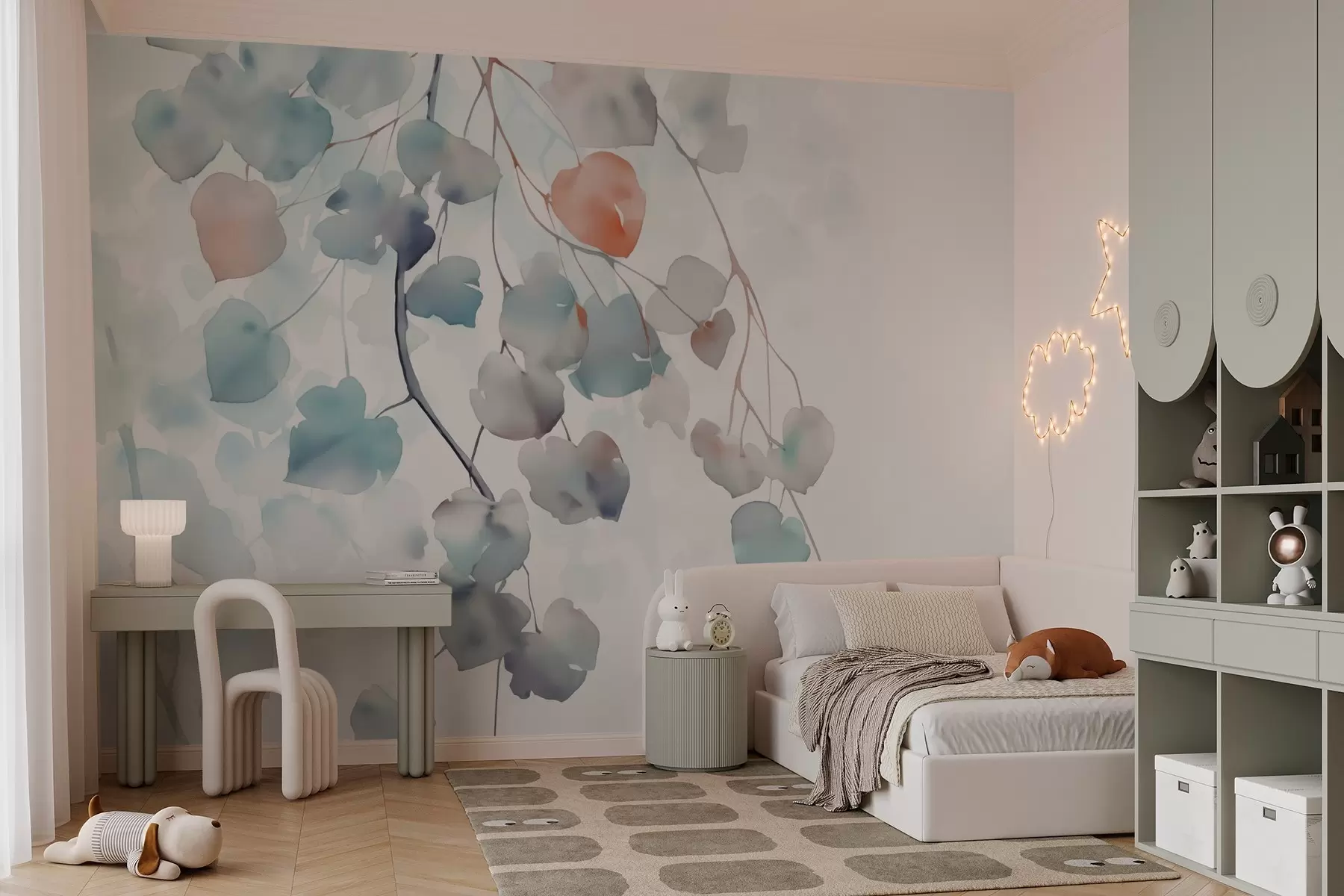 wall murals Branch with leaves imitation of blurred watercolor w03030