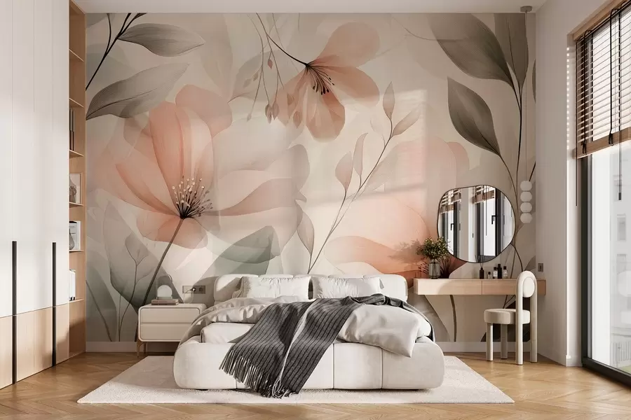 wall murals delicate airy flowers in warm earthy shades w03010