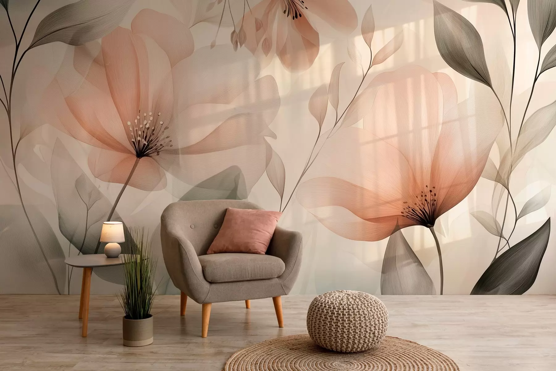 wall murals delicate airy flowers in warm earthy shades w03010