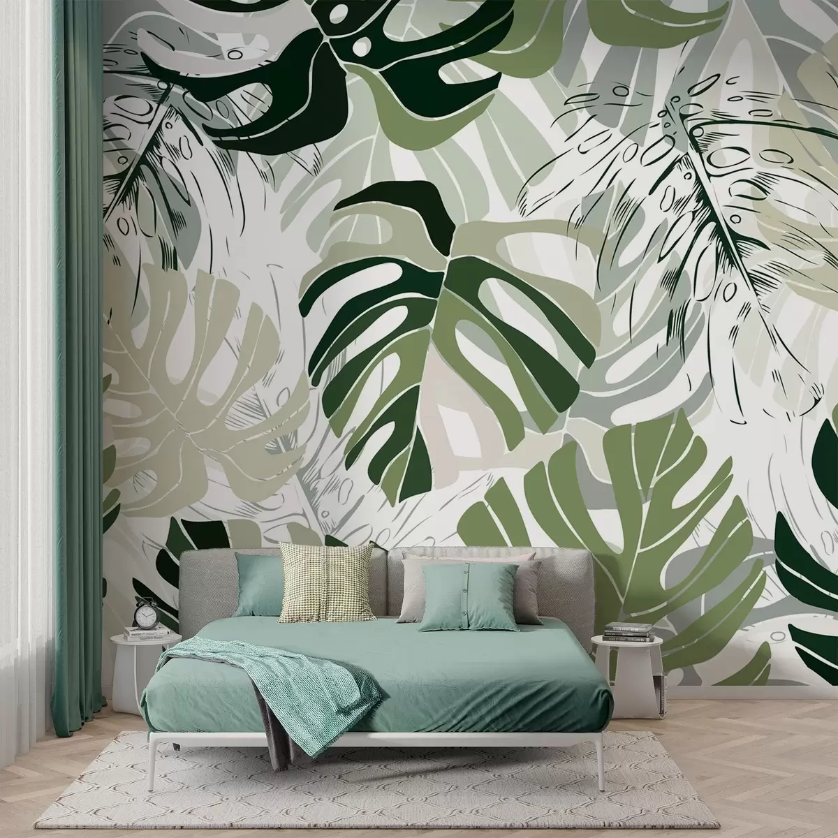 wall murals Monstera leaves in graphic style w02995