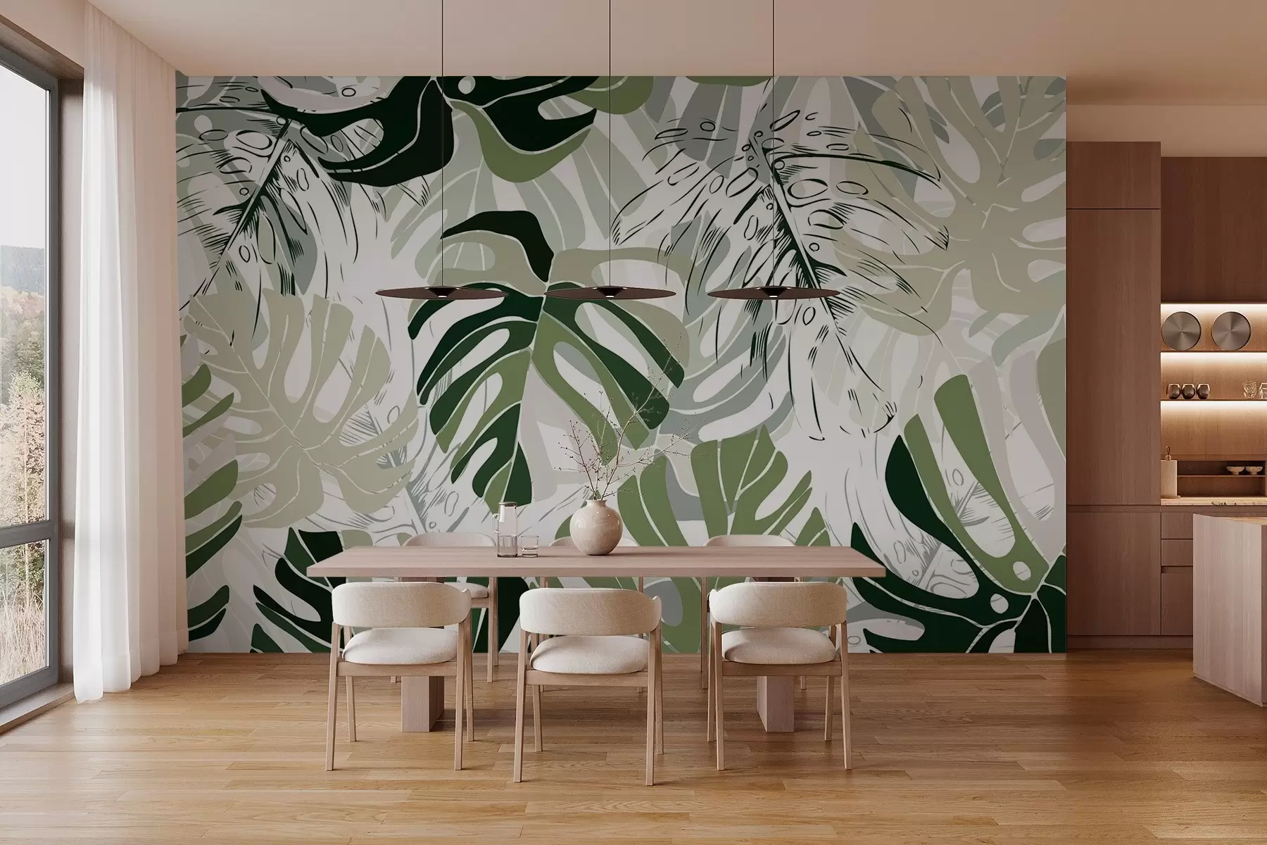 wall murals Monstera leaves in graphic style w02995