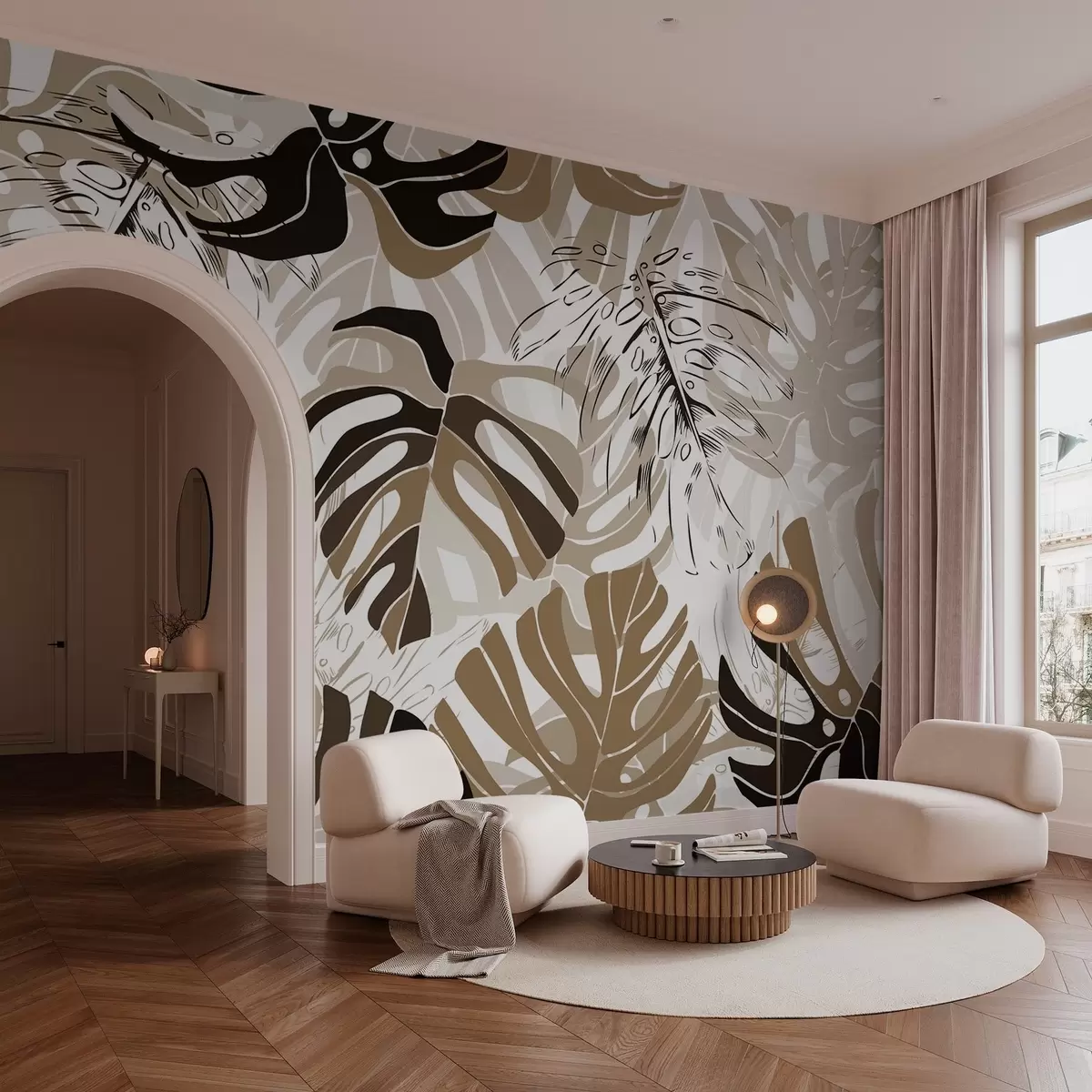 wall murals Monstera leaves in graphic style w02995v1
