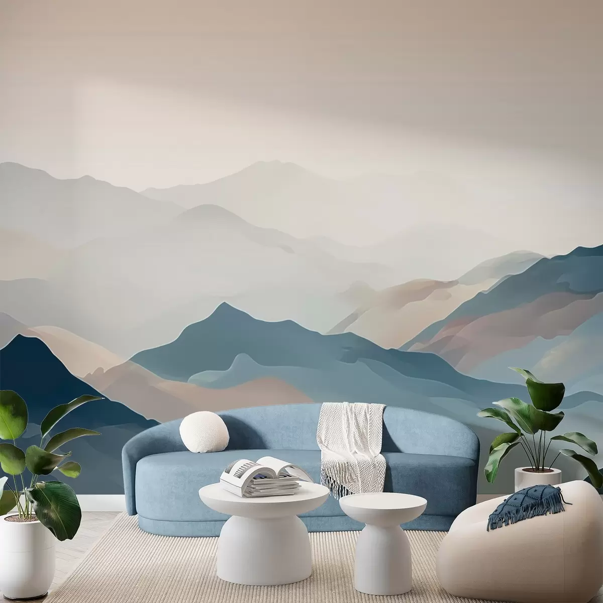 wall murals Foggy landscape with mountains w02997