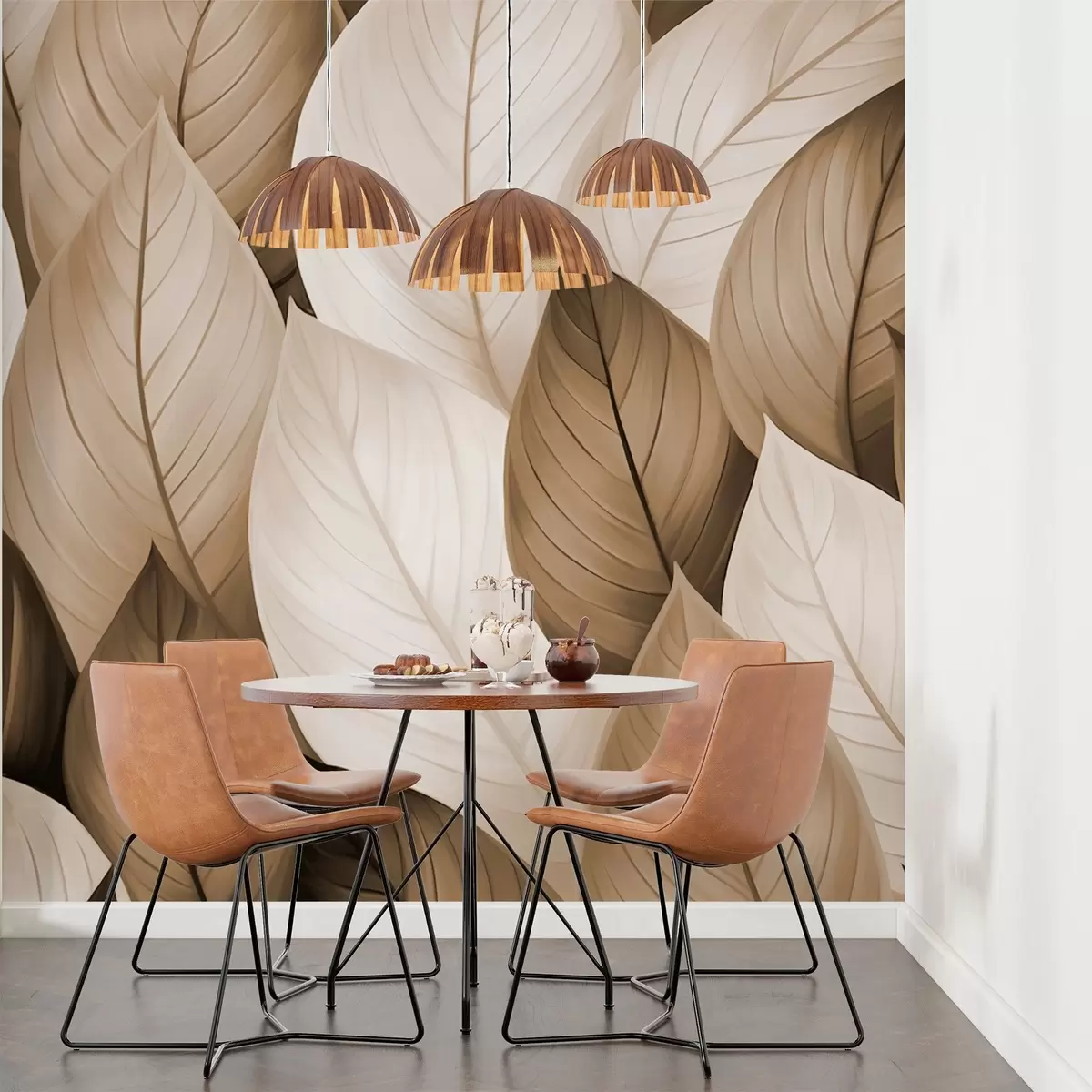 wall murals Leaves in sepia style w02998