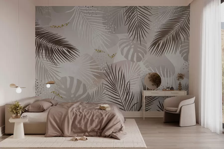 wall murals Abstract tropical leaves and lines trend w03060