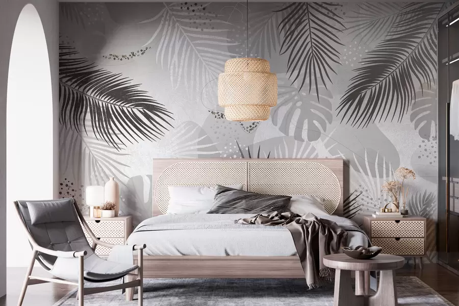 wall murals Abstract tropical leaves and lines trend w03060v2