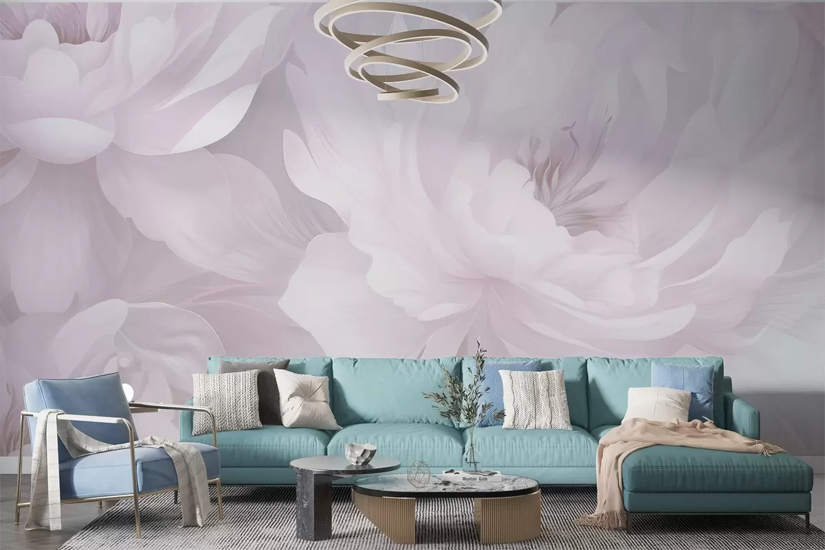wall murals Delicate peonies in soft pink and white tones on a gentle background w03045v1