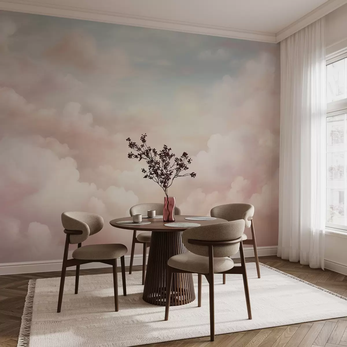 wall murals Soft pastel clouds in shades of pink, cream, and blue w03047