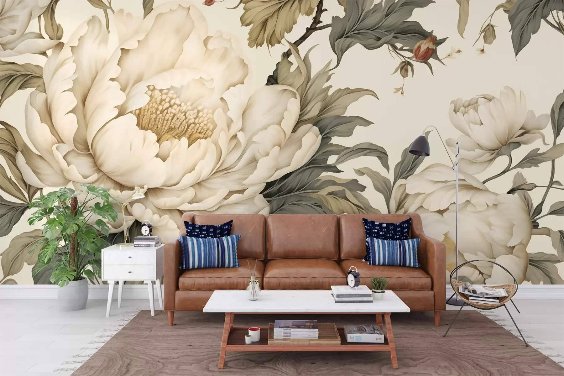 wall murals Elegant peonies in shades of cream and beige, w03082