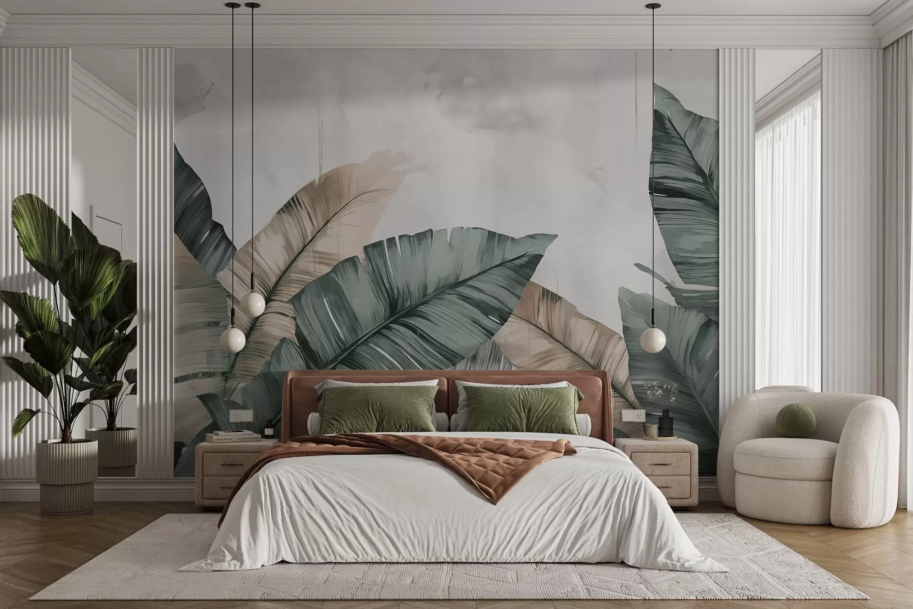 wall murals Large tropical leaves in grunge style w08761