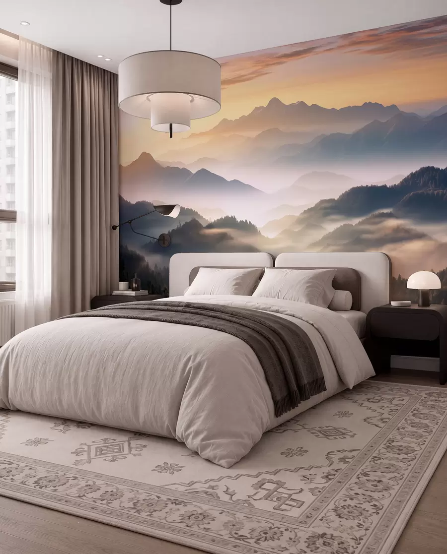 wall murals Mountain Dawn in Gold w08748
