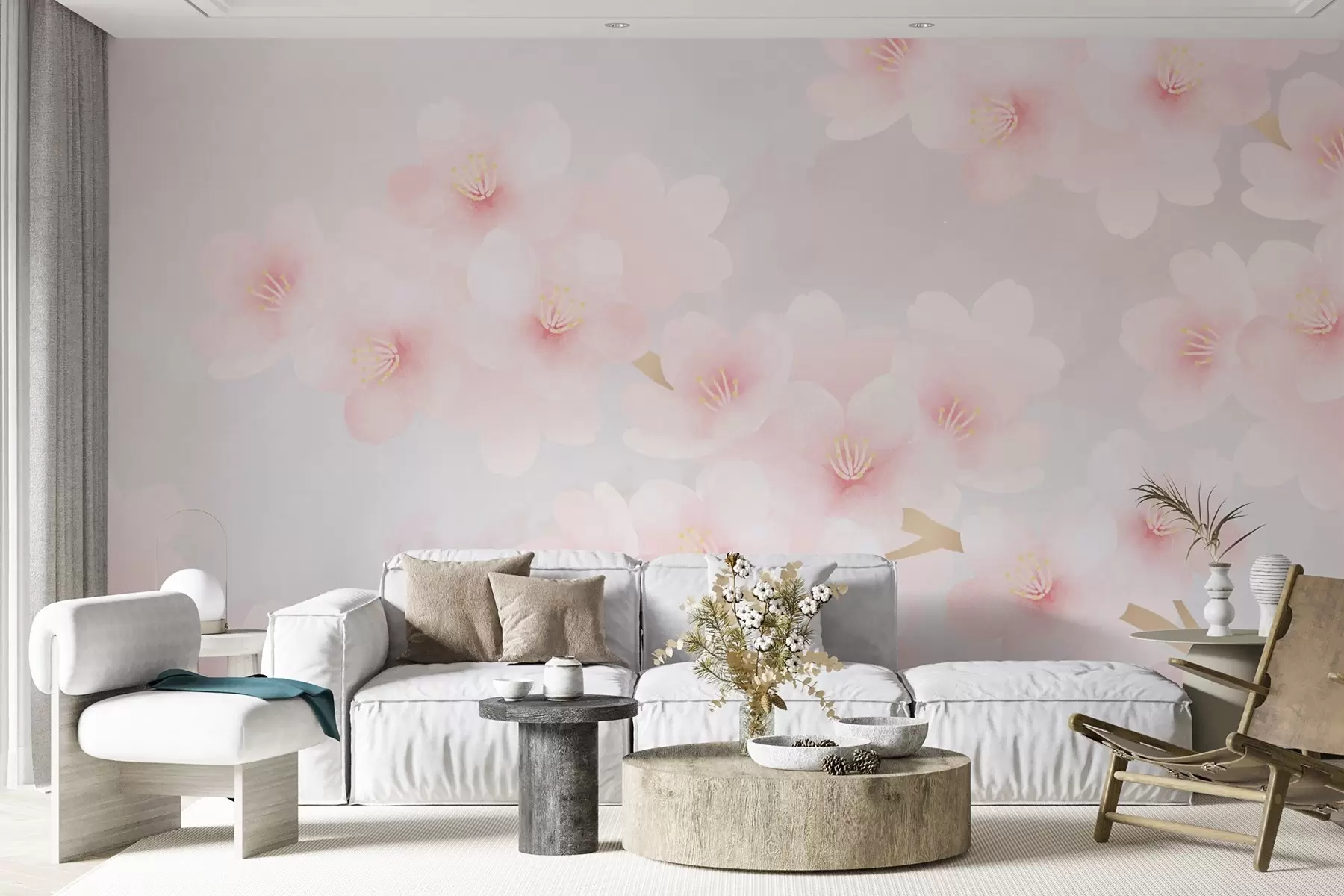 wall murals Delicate branches with pink flowers w03099