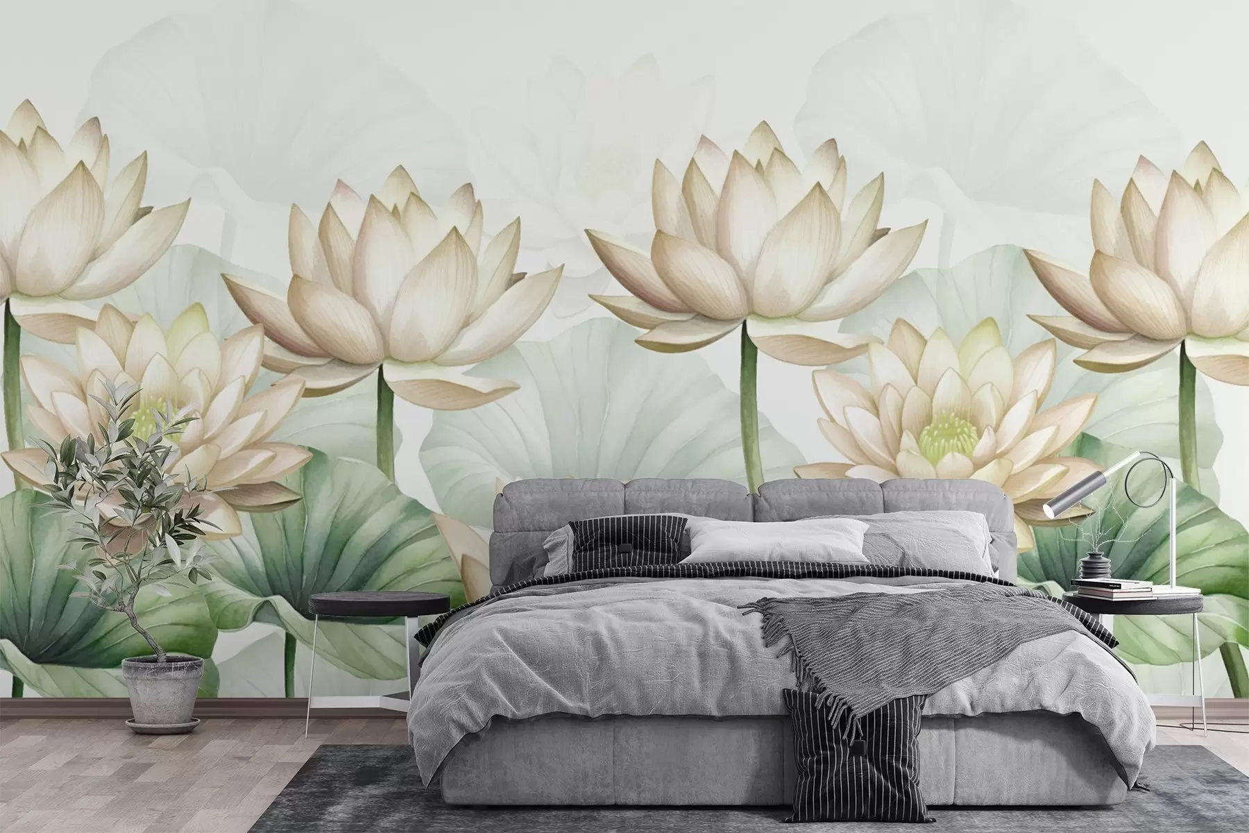 wall murals Large lotuses and leaves w03107