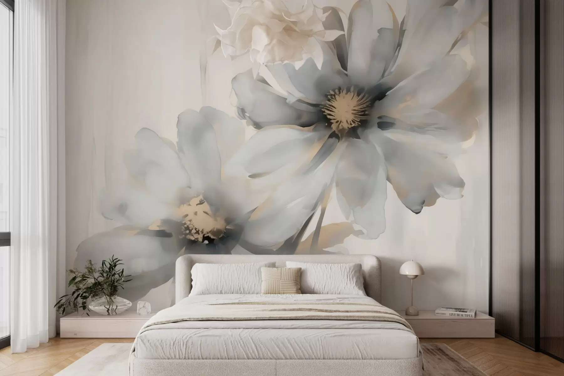 wall murals Large flowers imitation of blurred watercolor w03073