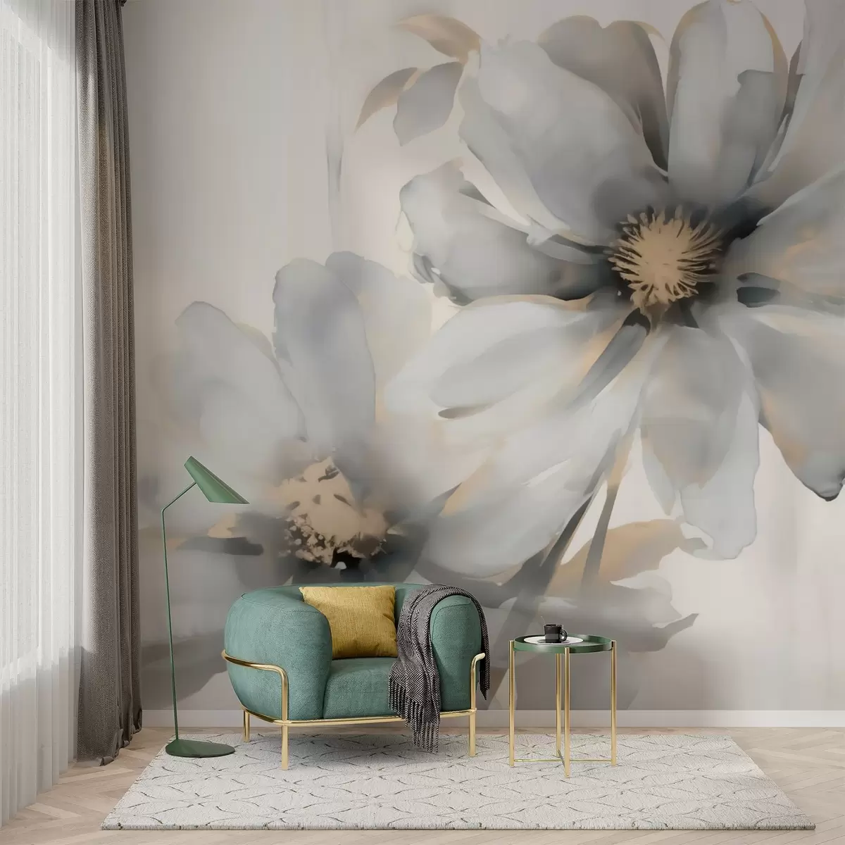 wall murals Large flowers imitation of blurred watercolor w03073