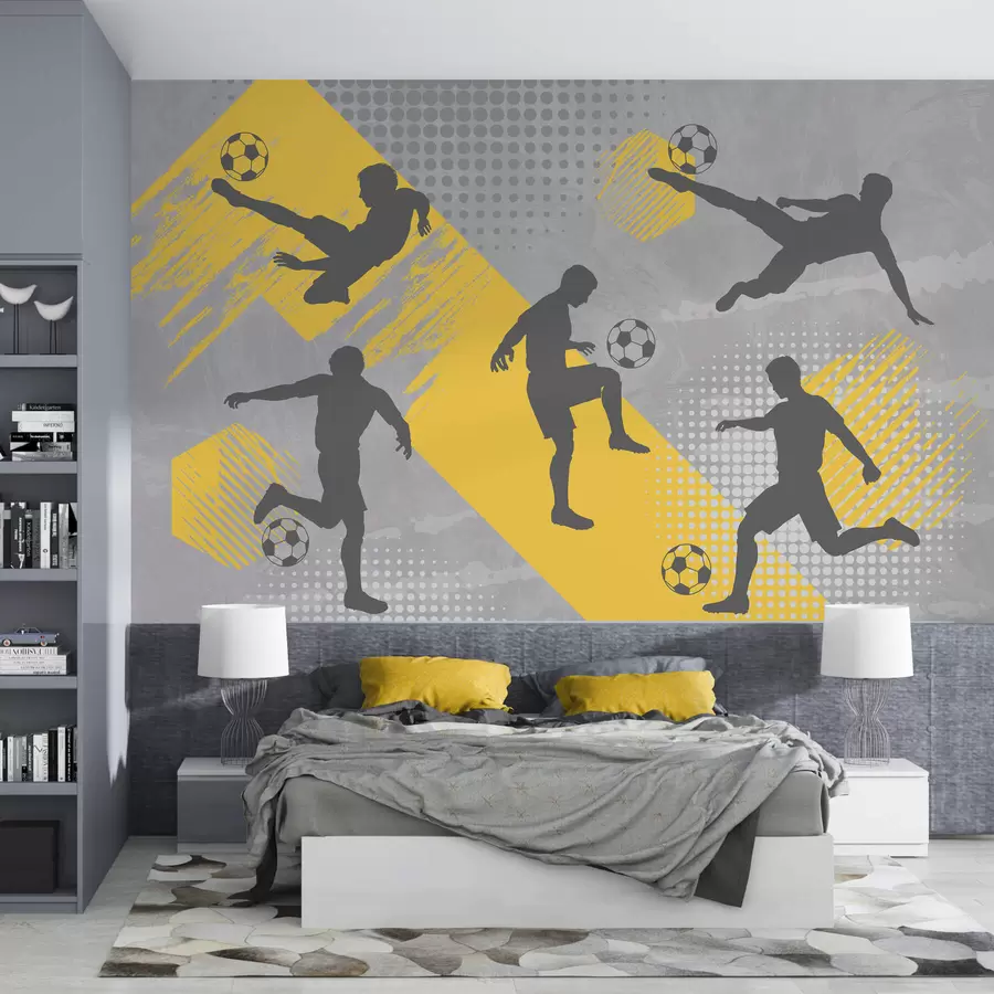 wall murals Silhouettes of soccer players on an abstract background w03001