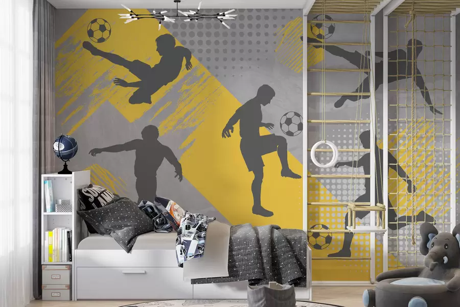 wall murals Silhouettes of soccer players on an abstract background w03001