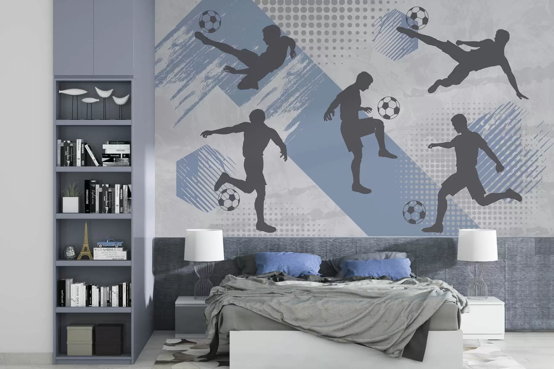wall murals Silhouettes of soccer players on an abstract background w03001v1