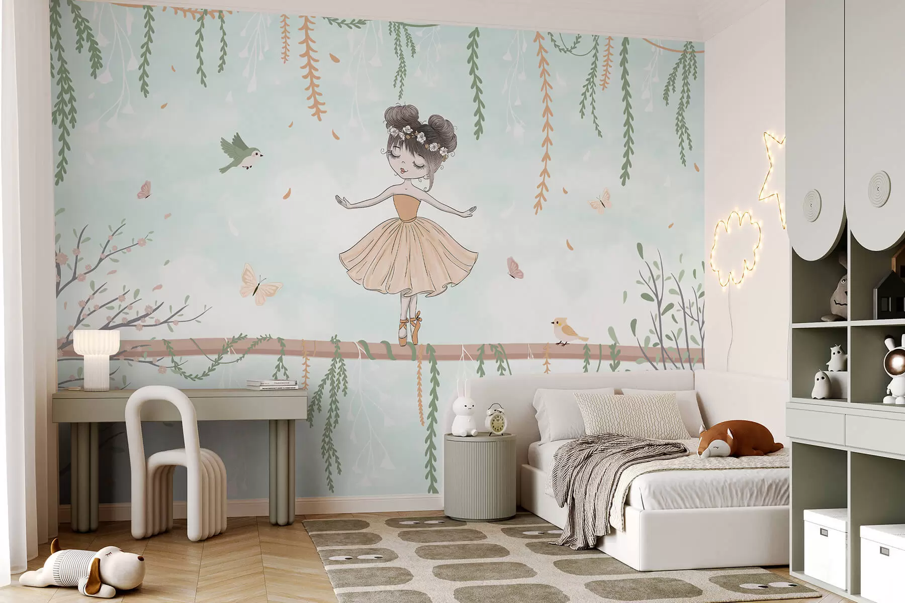 wall murals A landscape with princess with birds and butterflies w03003v1