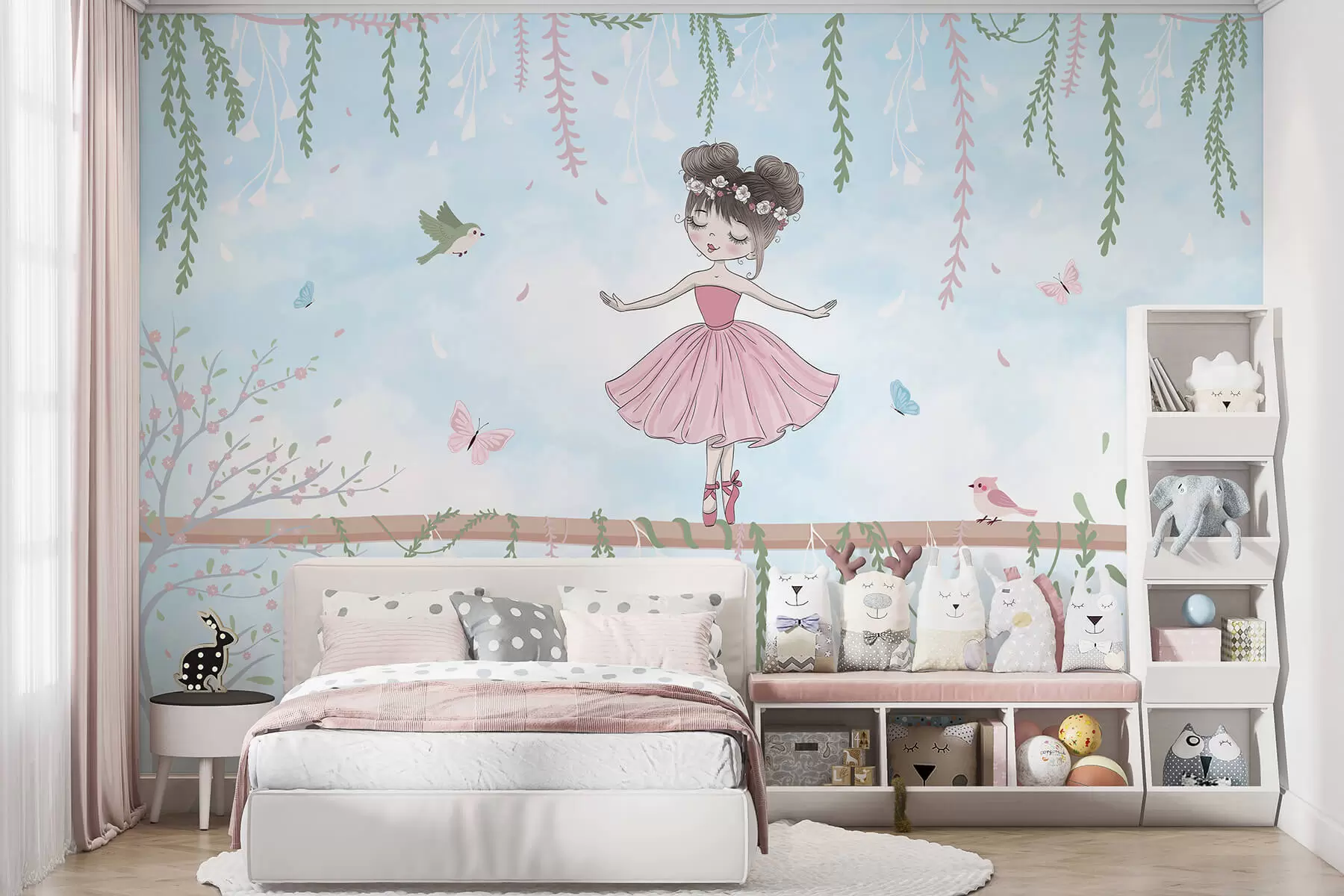 wall murals A landscape with princess with birds and butterflies w03003