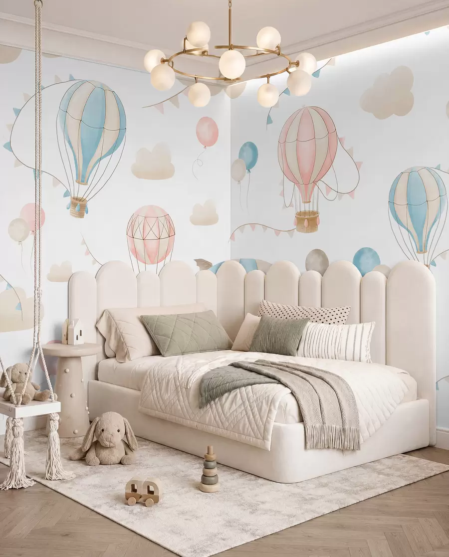 wall murals Children's watercolor design with balloons w08765