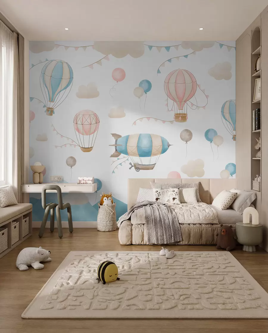 wall murals Children's watercolor design with balloons w08765