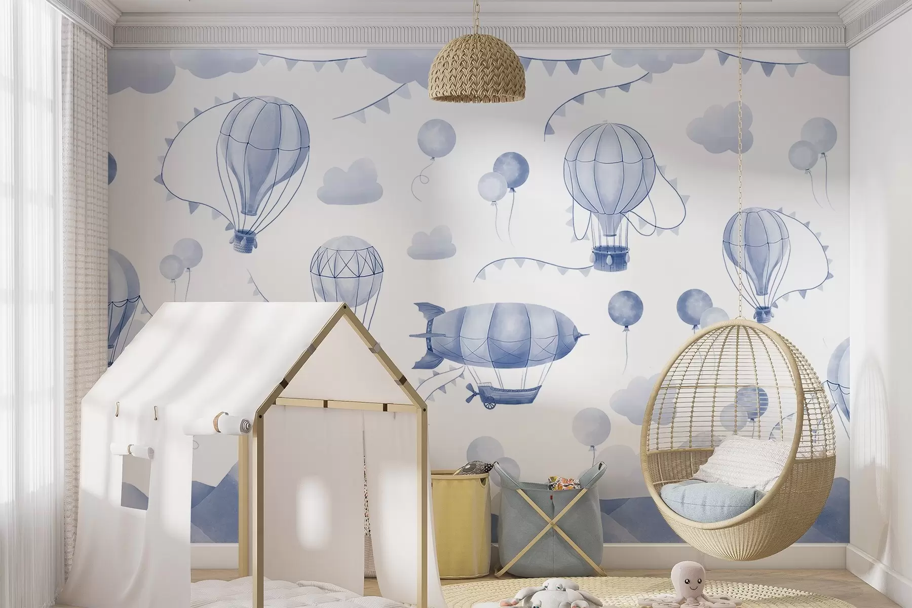 wall murals Children's watercolor design with balloons w08765v2