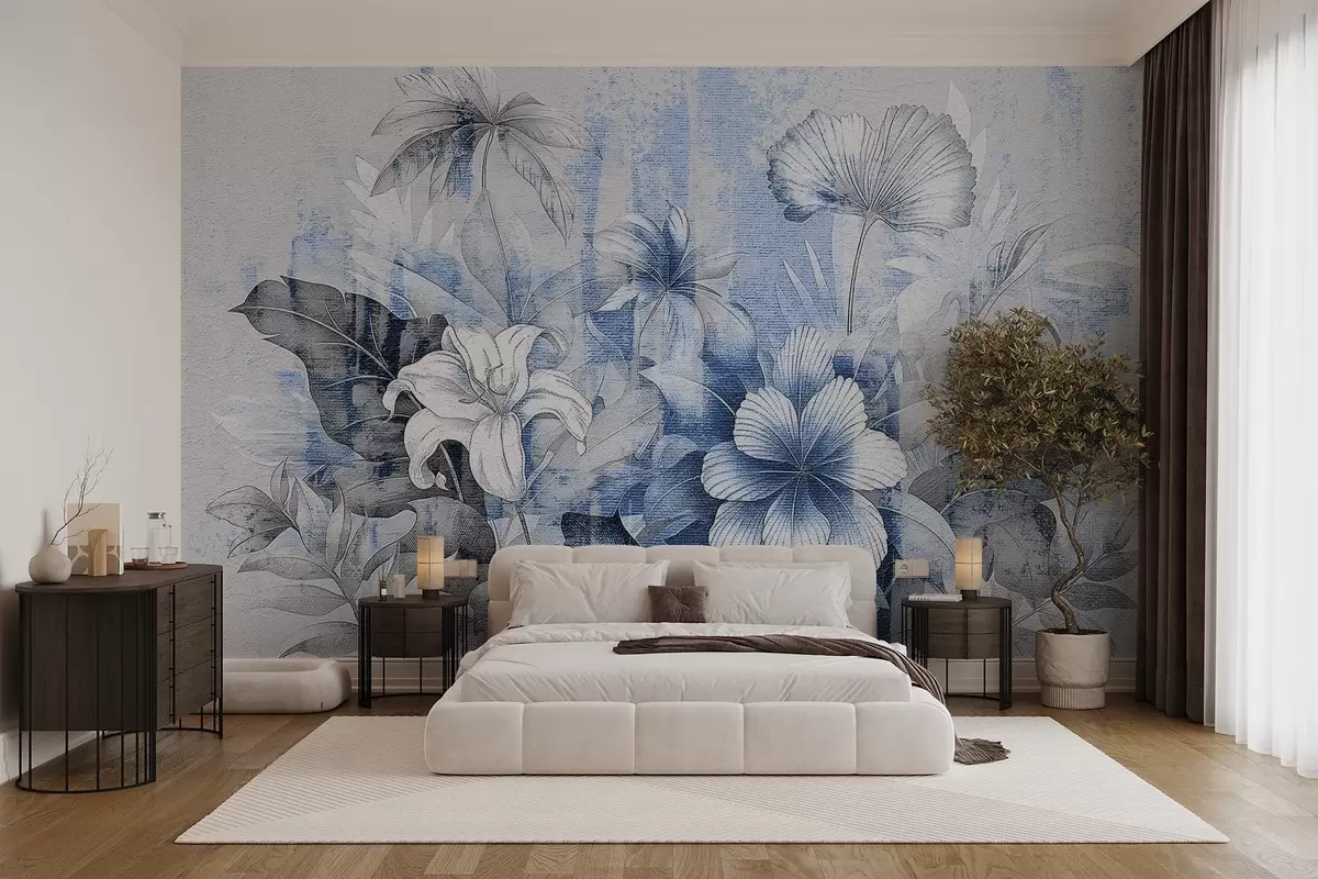 wall murals Vintage design with exotic flowers and plants w08767v1