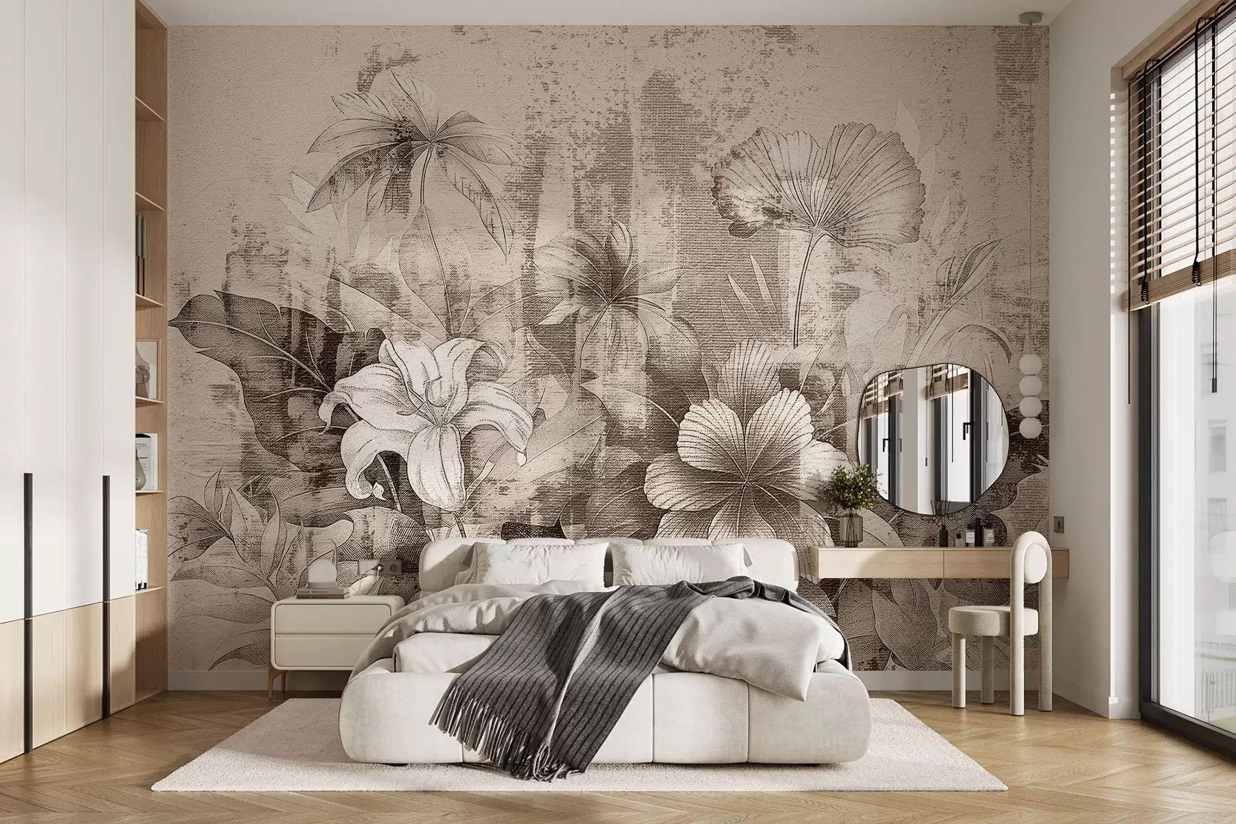 wall murals Vintage design with exotic flowers and plants w08767v2