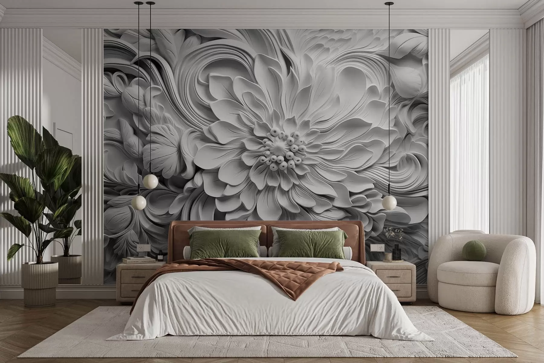 wall murals Imitation of molding, large flowers w08790