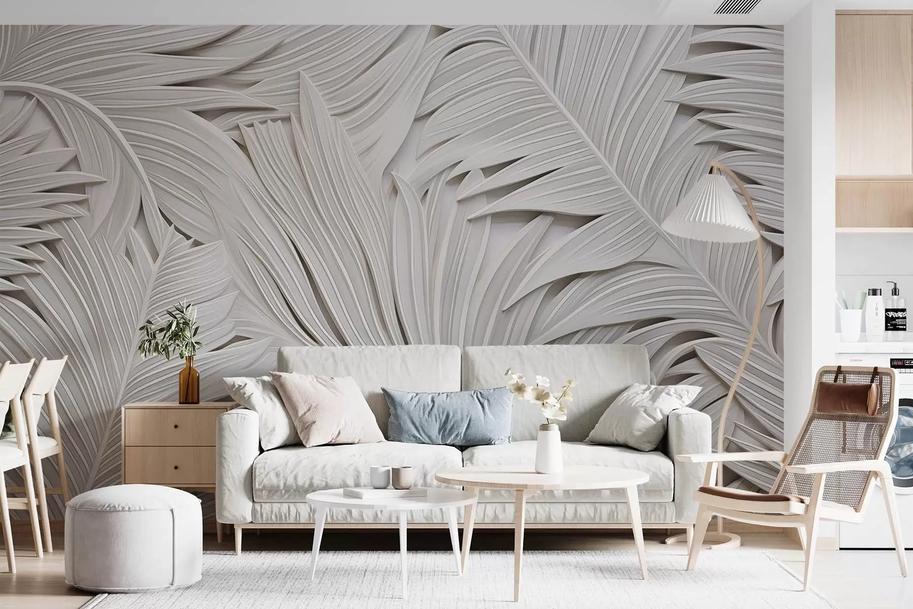 wall murals Imitation of molding, large branches of tropical plants w08795
