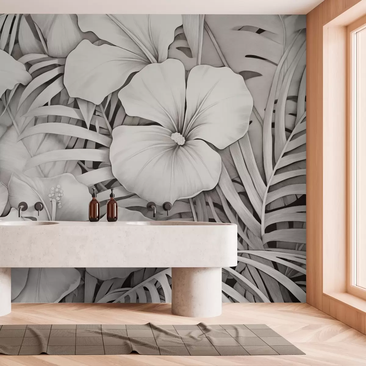 wall murals Tropical leaves and flowers w03187
