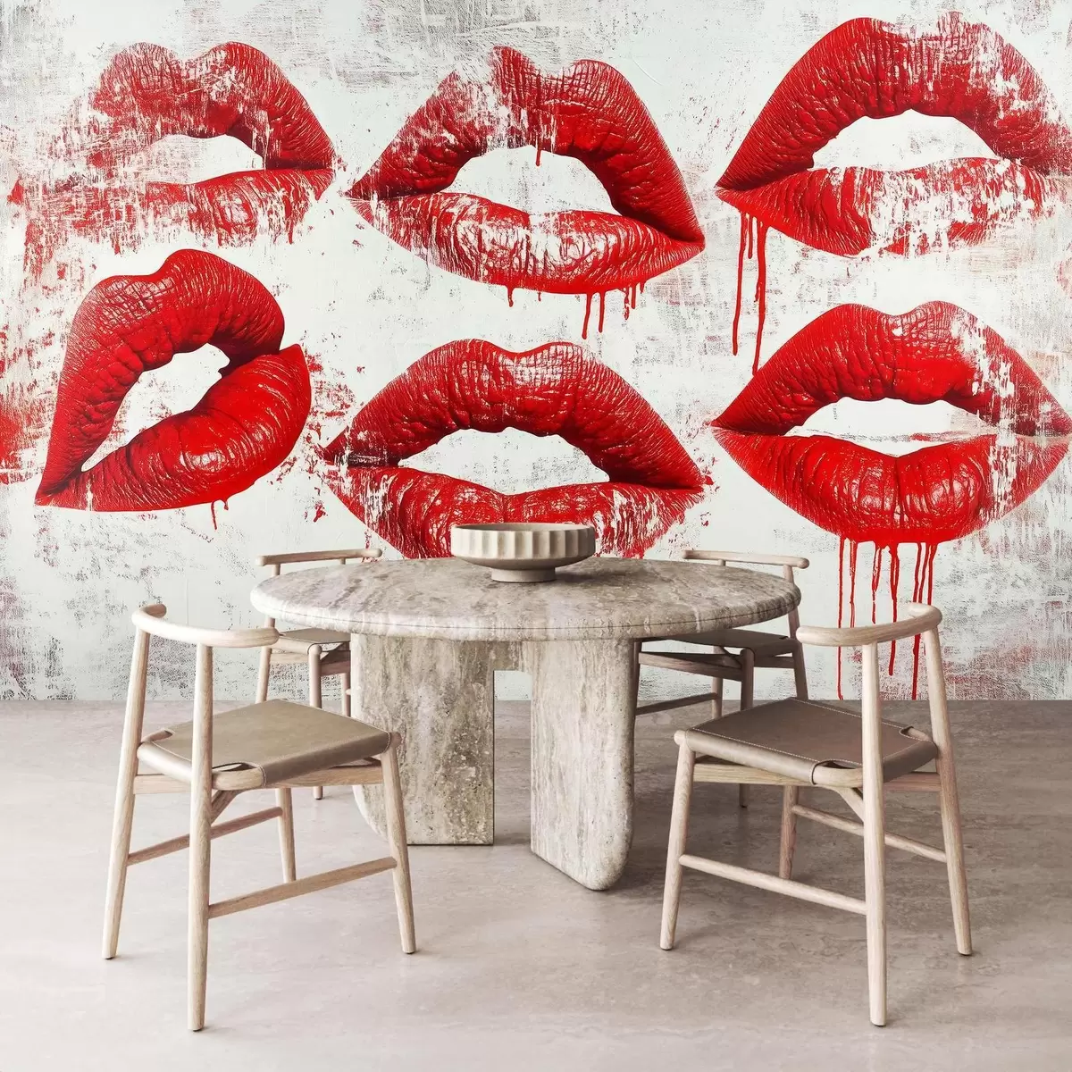 wall murals red lips in grunge style  w03108