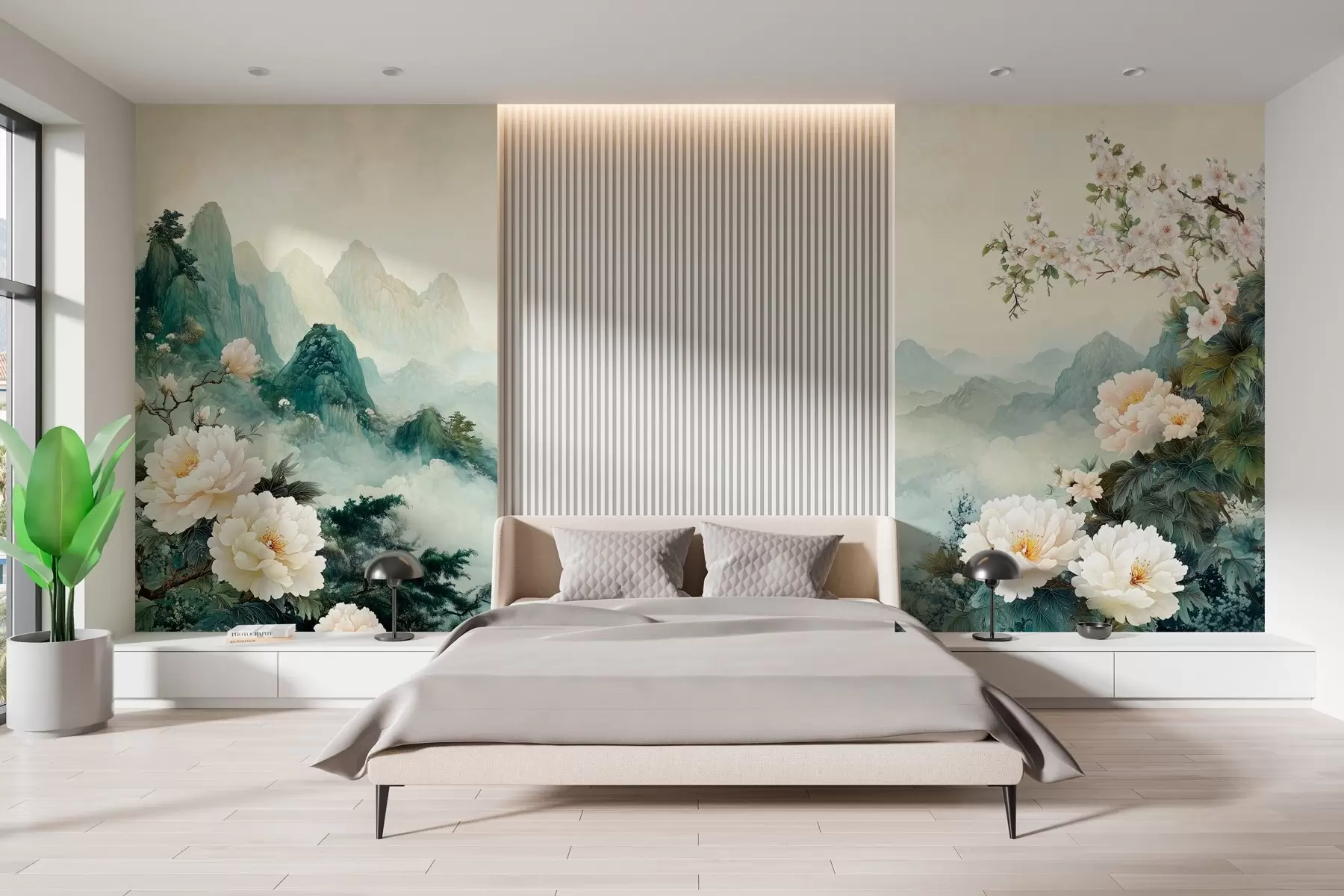 wall murals landscape with flowers and hills in oriental style w03111