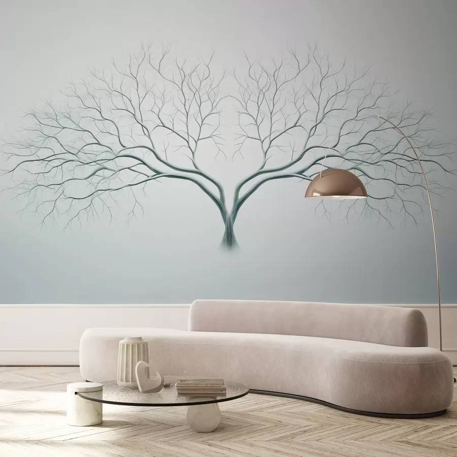 wall murals Minimalistic image of a tree with delicate branches on a light blue background w03159v1