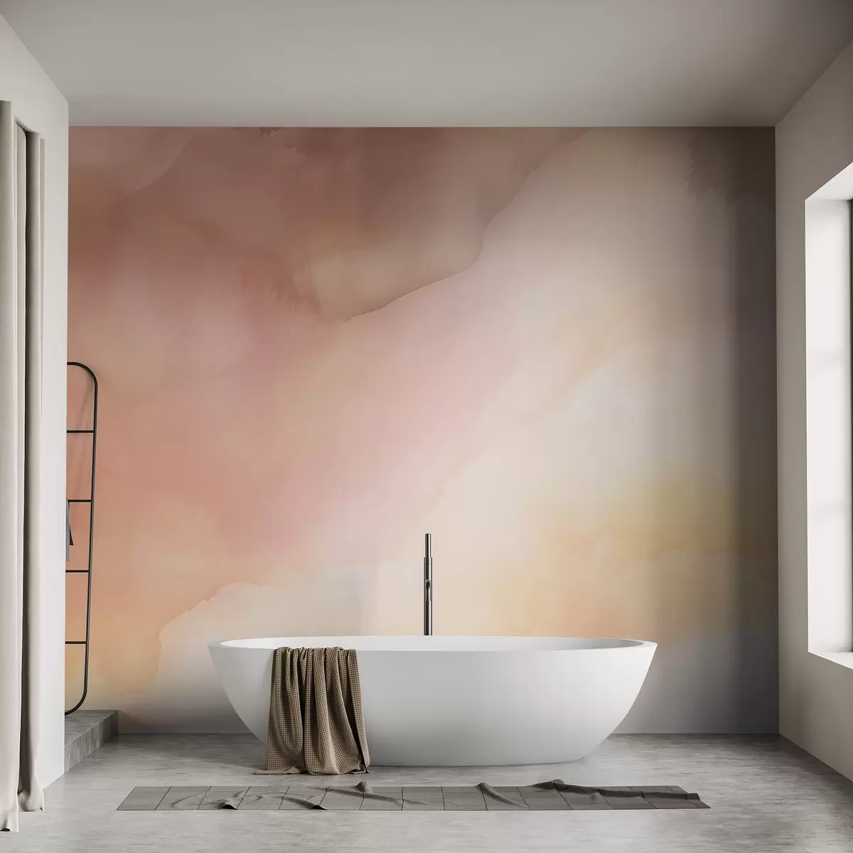 wall murals Abstract watercolor gradient in warm shades of peach, pink, and cream w03160v1