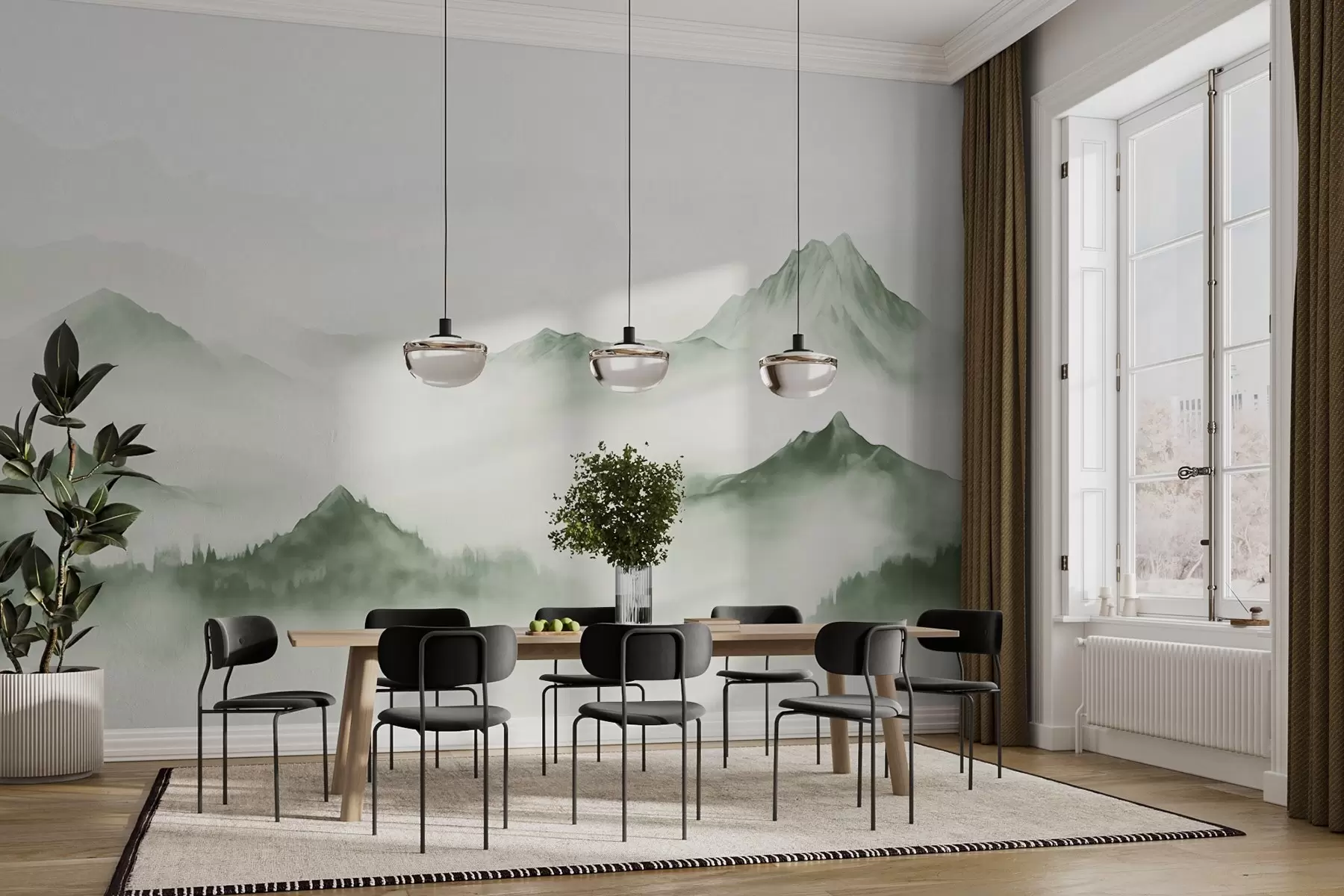 wall murals Minimalist mountain landscape in the fog w03161v3