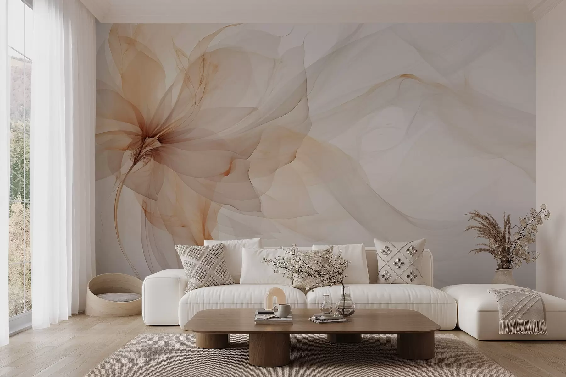 wall murals Ethereal flower with delicate translucent lines in pastel tones w03162