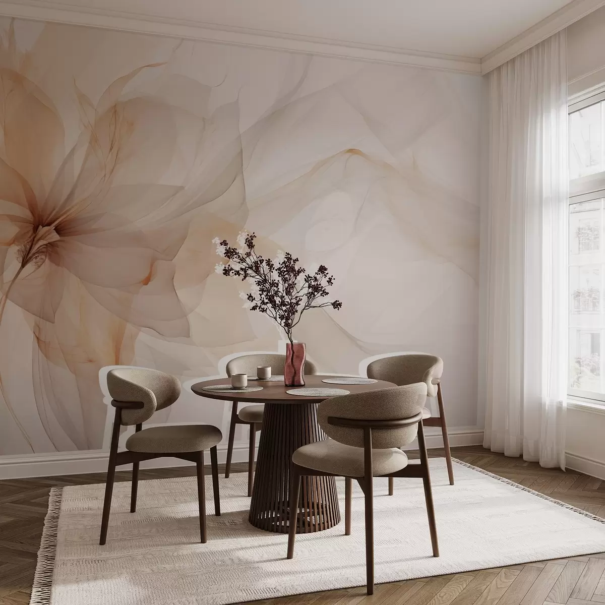 wall murals Ethereal flower with delicate translucent lines in pastel tones w03162