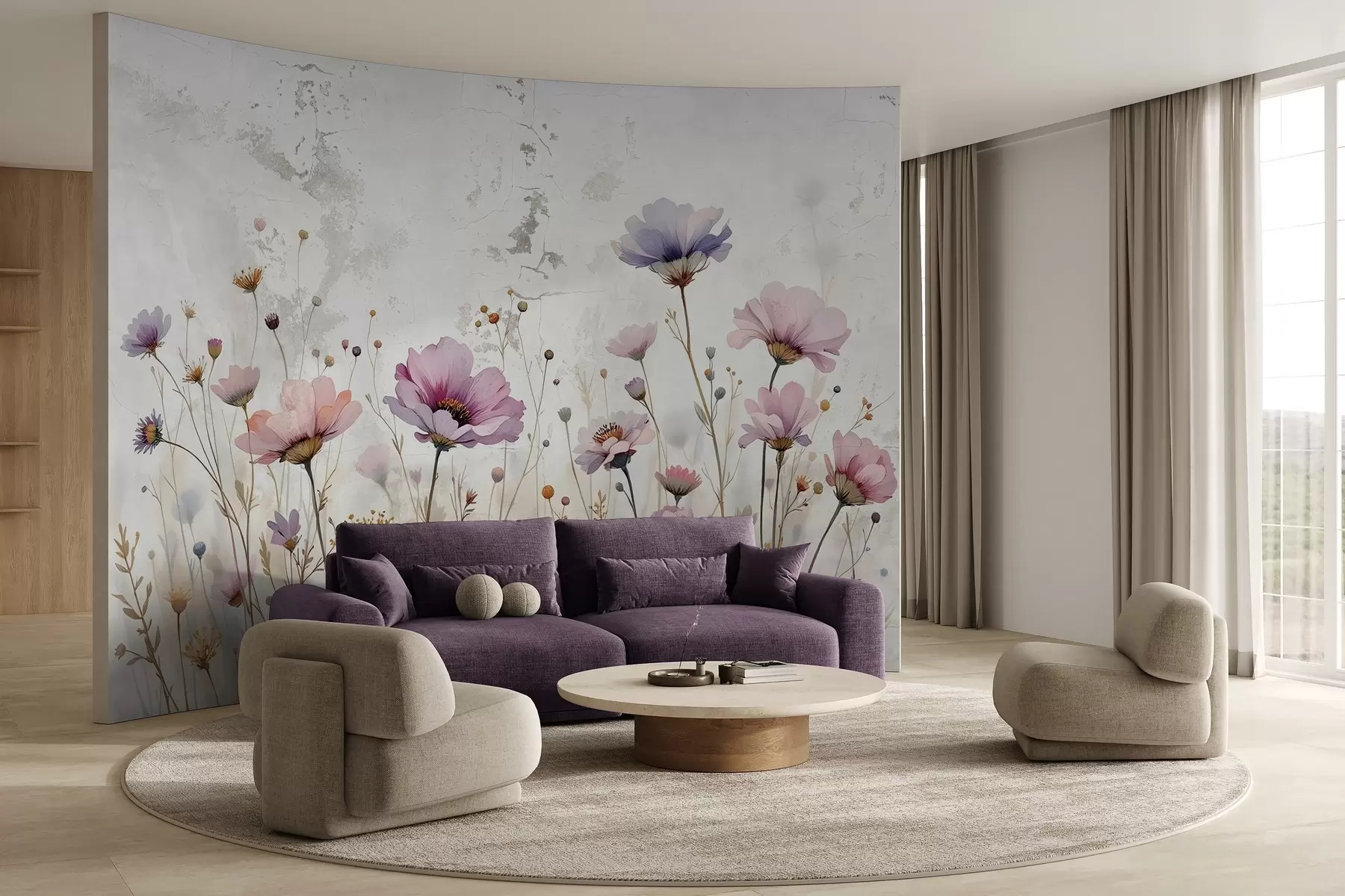 wall murals Watercolor flowers in grunge style w03192